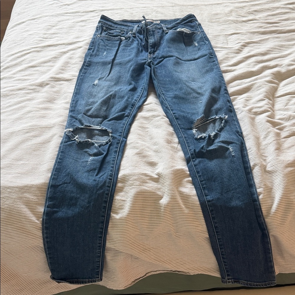Women’s Distressed Blue Denim Jeans - Classic Ripped Style